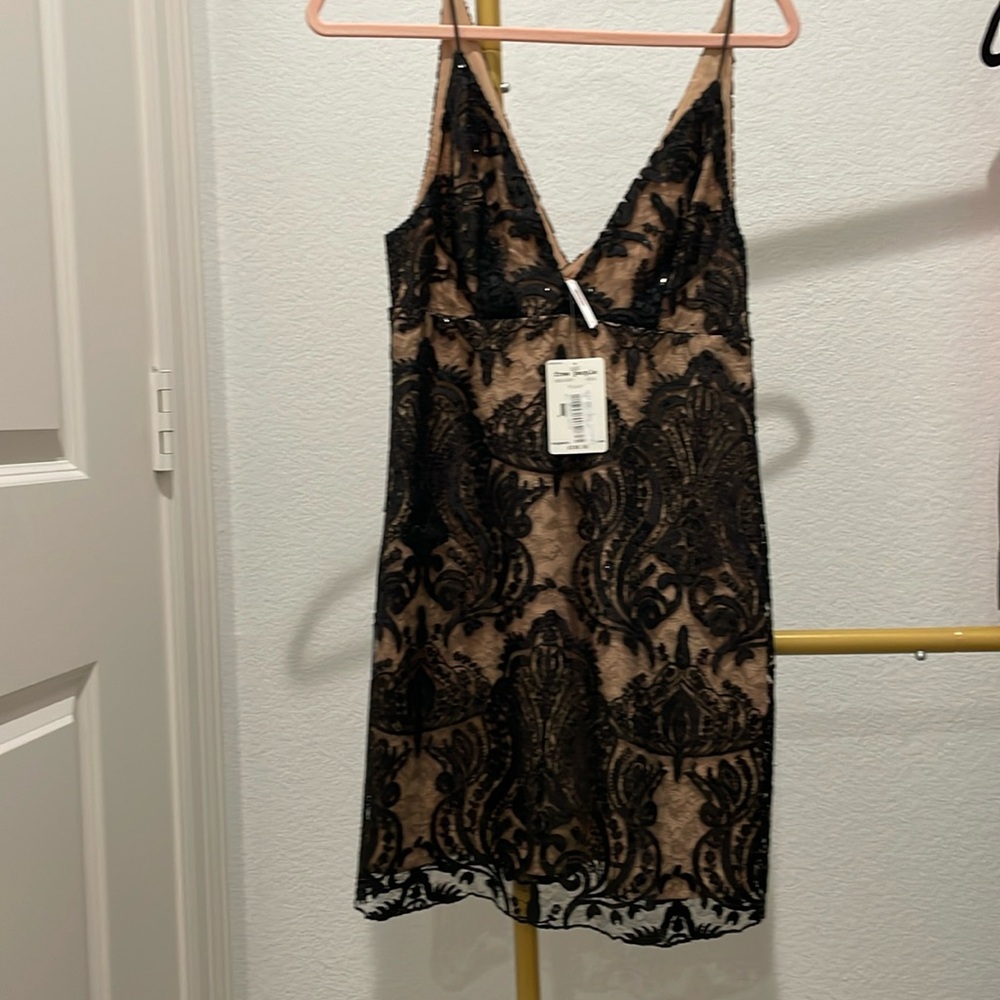NWT!  Beautiful black sequin lace cocktail dress.  Free People, size 2